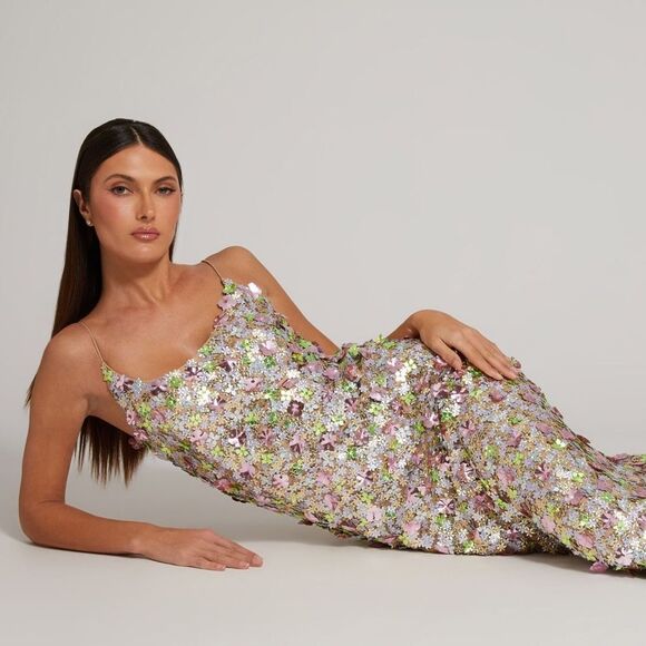 MAC DUGGAL 6153 Multicolor Sleeveless Floral Paillette Embellished Mesh Gown - Picture 4 of 15